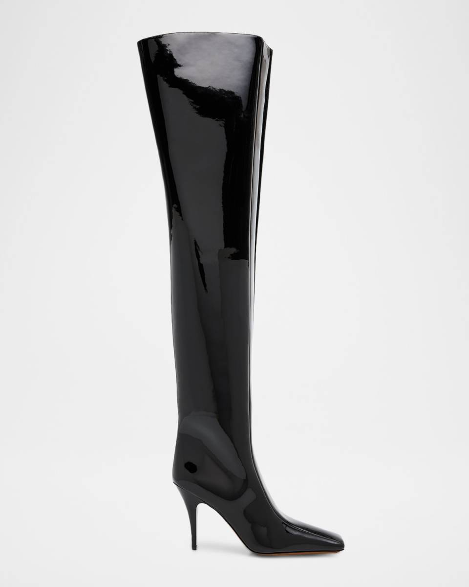 95mm Square-Toe Patent Over-The-Knee Boots